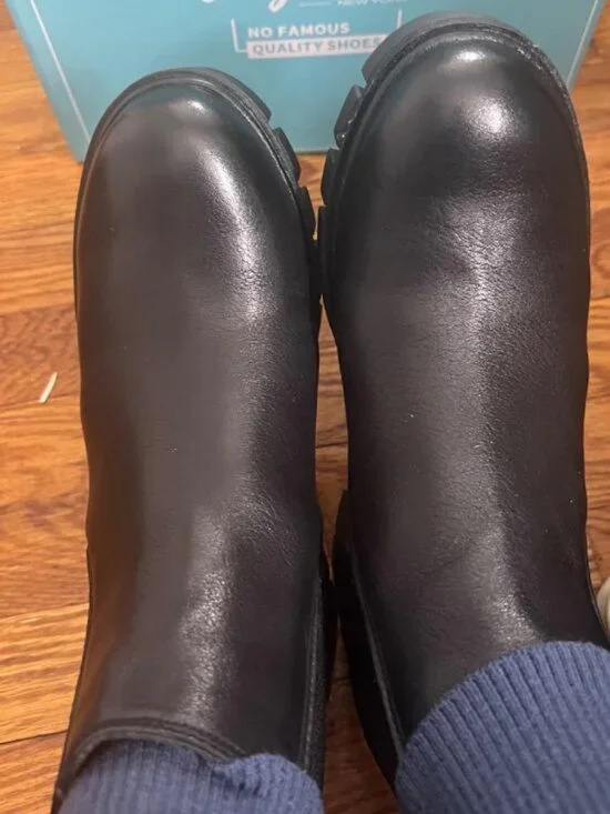 Women's Black 1 Platform Lug Sole Elastic Slip On Imported Chelsea Ankle Boots - Picture 5 of 7